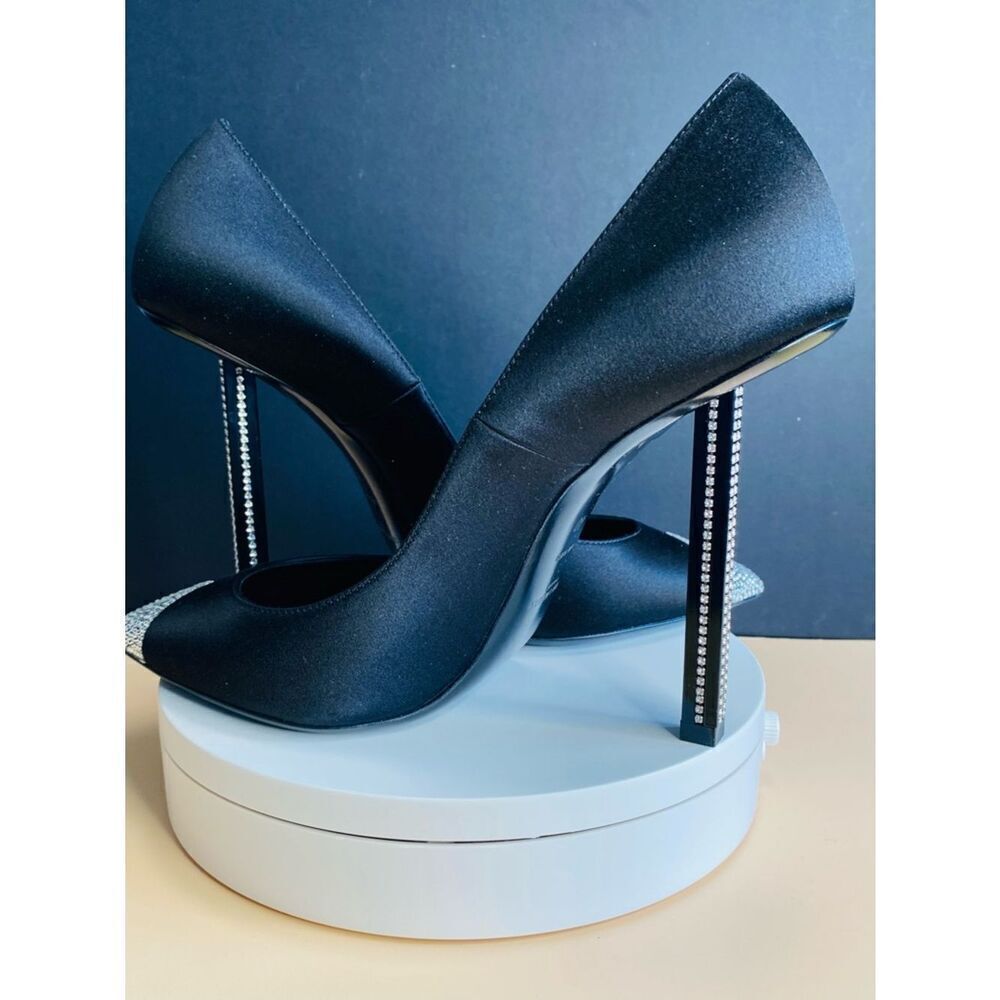 Saint Laurent Tower 110 Black Satin Pump with Cert of Auth & Original Packaging